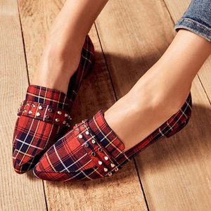 JustFab Red plaid Neve Loafers With Rivets for Trendy women 7